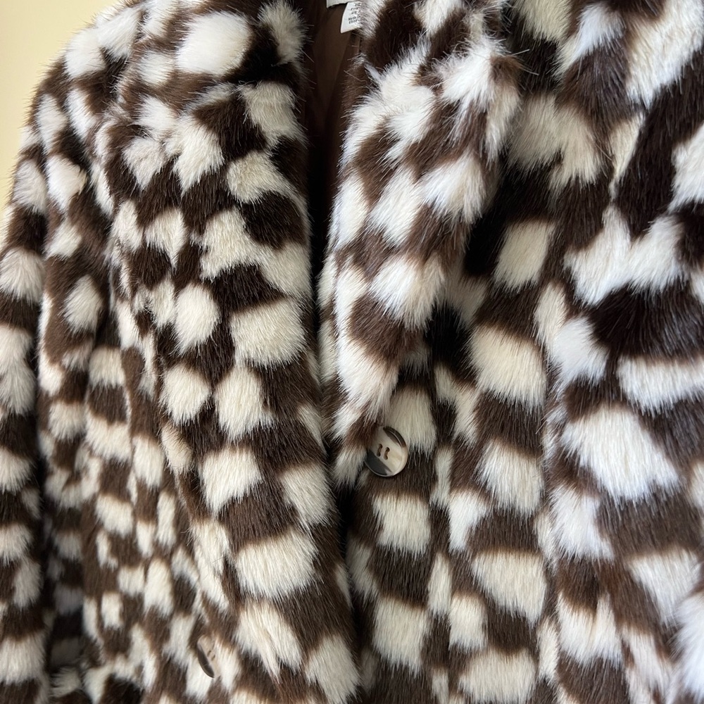 Checkered faux fur super warm Long Coat - Picture 7 of 8